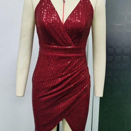 Retro Spaghetti Straps Sequins Dress Women