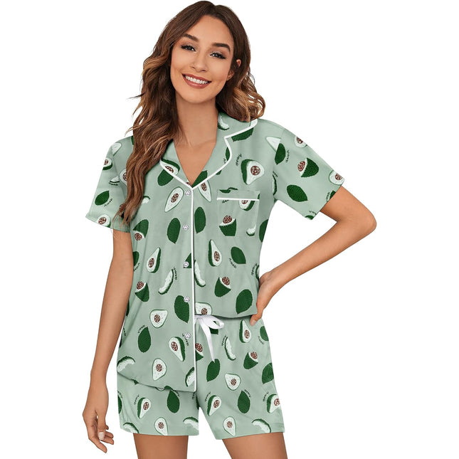 Sleepwear Womens Pajama Set Short Sleeve Pjs Button down Nightwear Soft Loungewear XS-XXL