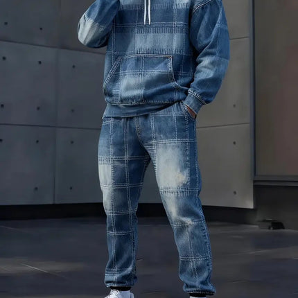 Mens Lettered Denim Hoodie With Fashionable 3D Print