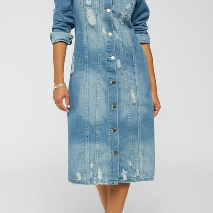 Women's Denim Long Trench Coat Ripped Jacket