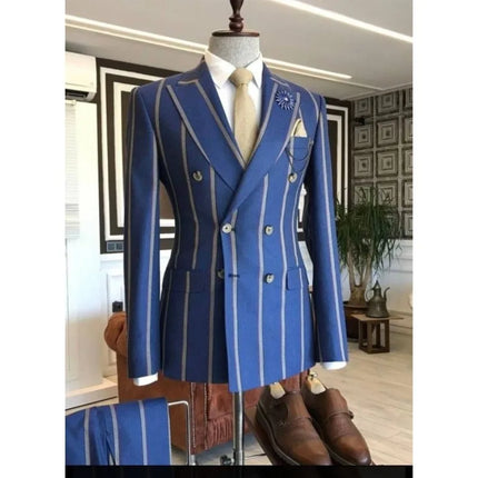 New Arrival Wide Stripe Men Suits Peaked Lapel Custom Made Slim Fit Tuxedo Masculino Blazer Prom Daily Wear 2 Pcs Jacket+Pants