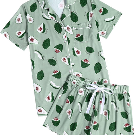 Sleepwear Womens Pajama Set Short Sleeve Pjs Button down Nightwear Soft Loungewear XS-XXL