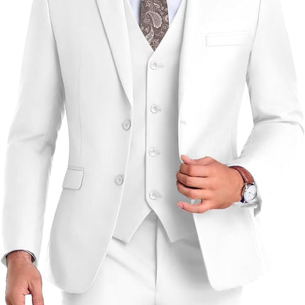 Men Suit 3 Pieces Slim Fit, 2 Buttons Groomsmen Business Jacket Vest Pant Prom Tuxedo with Tie