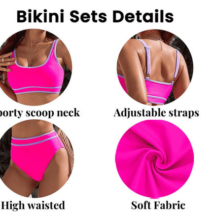 High Waisted Womens Bikini Sets Sporty Two Piece Swimsuits for Women Color Block High Cut Bathing Suits