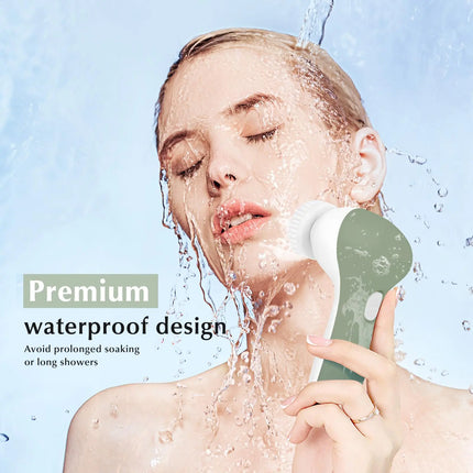 COSLUS Facial Cleansing Brush Silicone Face Scrubber: 7 in 1 FBS-D Electric Exfoliating Rotating Massage Device Waterproof Deep Cleaning Exfoliation Spa Machine - Electronic Skin Care Wash System With 7 brush heads Navy Green