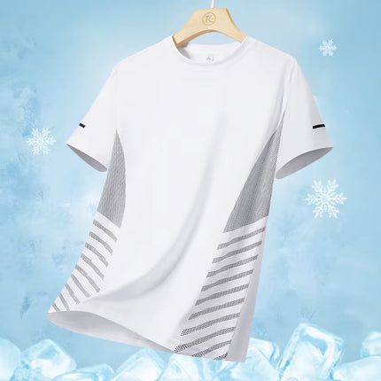 Running T-Shirt Men Summer Ice Silk Thin Top Reflective Printing Quick Dry Short Sleeve Breathable Fitness Sports T-Shirt 5XL
