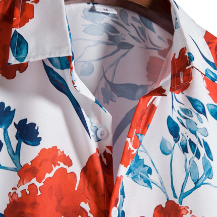 Floral Print Men Shirt Lapel Short