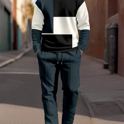 Fashion Men's Casual Sporty Round Neck Sweatshirt And Pants Two-piece Set