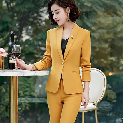 Fashion Women'S Pant Suits Office Lady Business Work Uniform 2 Piece Pants Blazer Set Autumn Spring Formal Jacket Suit Female