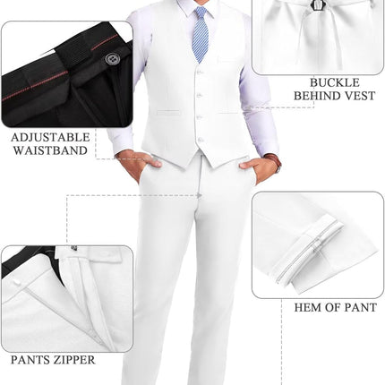 Men Suit 3 Pieces Slim Fit, 2 Buttons Groomsmen Business Jacket Vest Pant Prom Tuxedo with Tie
