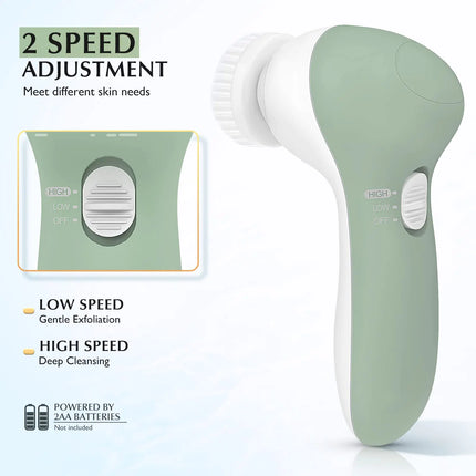 COSLUS Facial Cleansing Brush Silicone Face Scrubber: 7 in 1 FBS-D Electric Exfoliating Rotating Massage Device Waterproof Deep Cleaning Exfoliation Spa Machine - Electronic Skin Care Wash System With 7 brush heads Navy Green