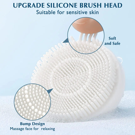 COSLUS Facial Cleansing Brush Silicone Face Scrubber: 7 in 1 FBS-D Electric Exfoliating Rotating Massage Device Waterproof Deep Cleaning Exfoliation Spa Machine - Electronic Skin Care Wash System With 7 brush heads Navy Green