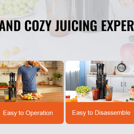 VEVOR Masticating Juicer Cold Press Juicer Machine 2.6" Large Feed Chute Slow Juicer Juice Extractor Maker with High Juice Yield